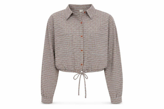 Front view of Emory Park women’s multicoloured plaid jacket, size S, button - lightweight
