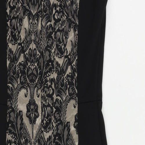 Warehouse Womens Black Paisley Cotton Mini Size 8 V-Neck Zip