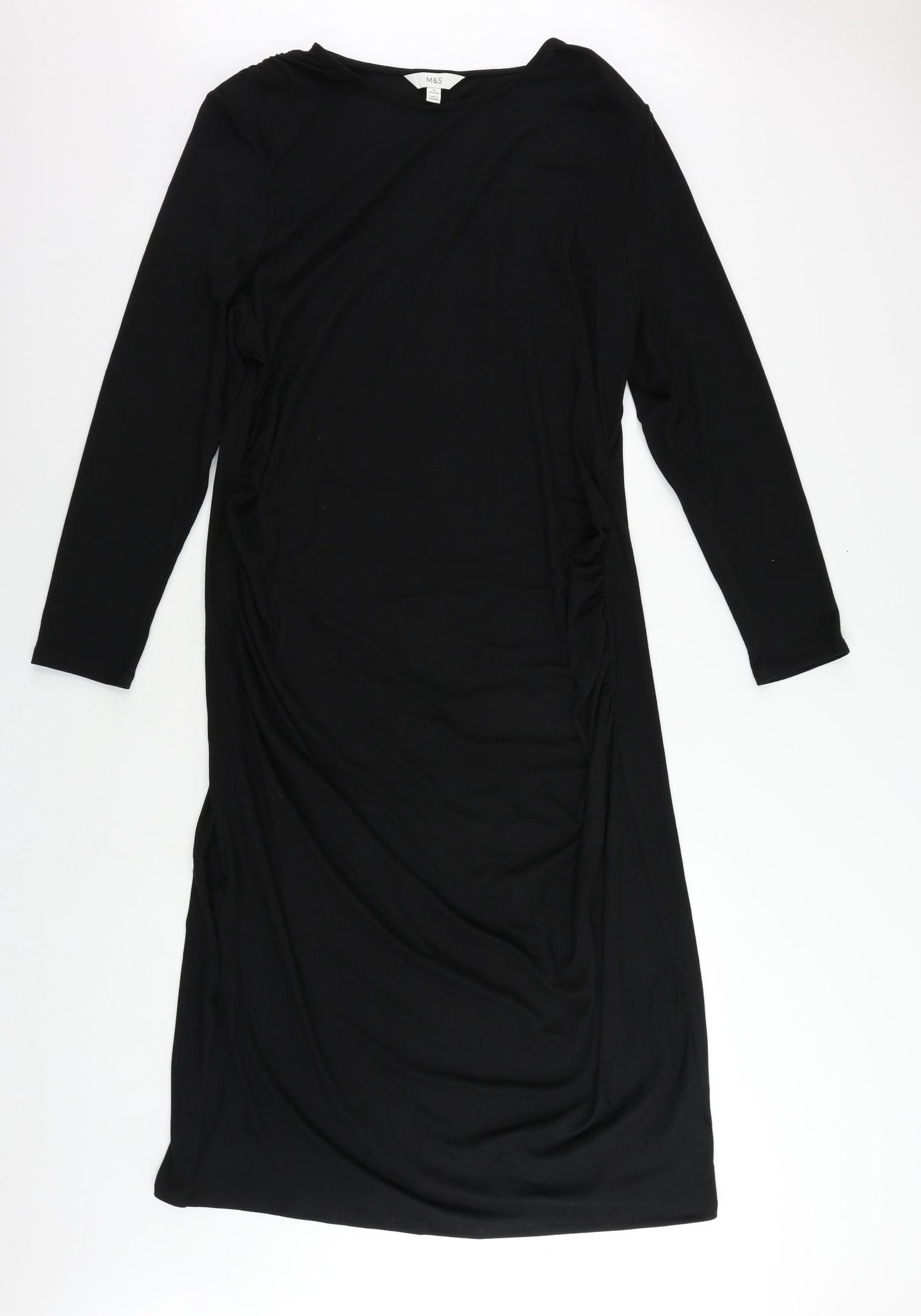 Marks and Spencer Womens Black Polyester Jumper Dress Size 22 Round Neck Pullover - Ruched