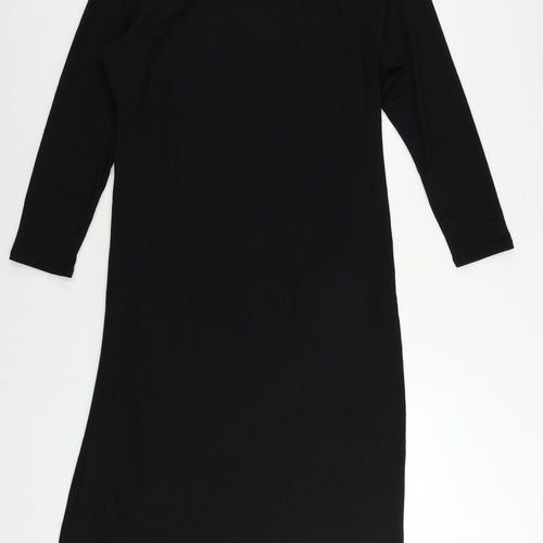 Marks and Spencer Womens Black Polyester Jumper Dress Size 22 Round Neck Pullover - Ruched