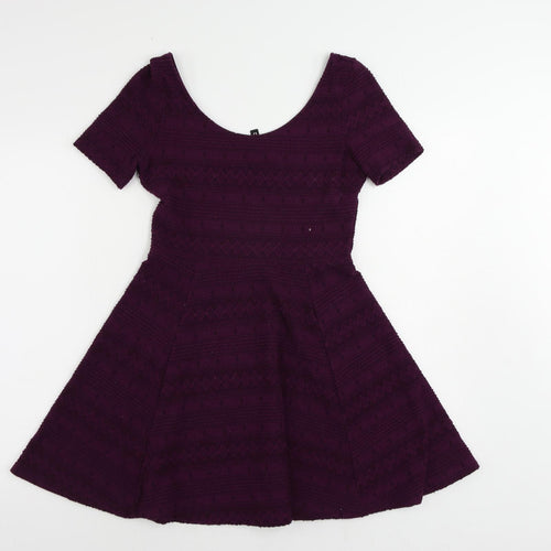 H&M Womens Purple Polyester Skater Dress Size S Scoop Neck Pullover