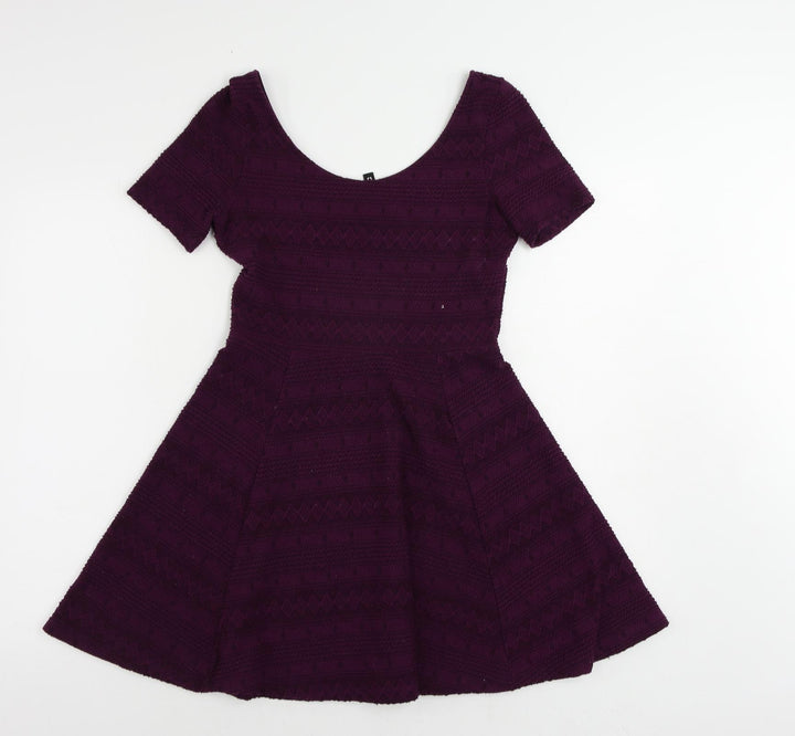 H&M Womens Purple Polyester Skater Dress Size S Scoop Neck Pullover