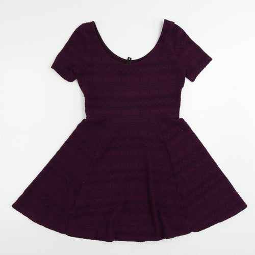 H&M Womens Purple Polyester Skater Dress Size S Scoop Neck Pullover