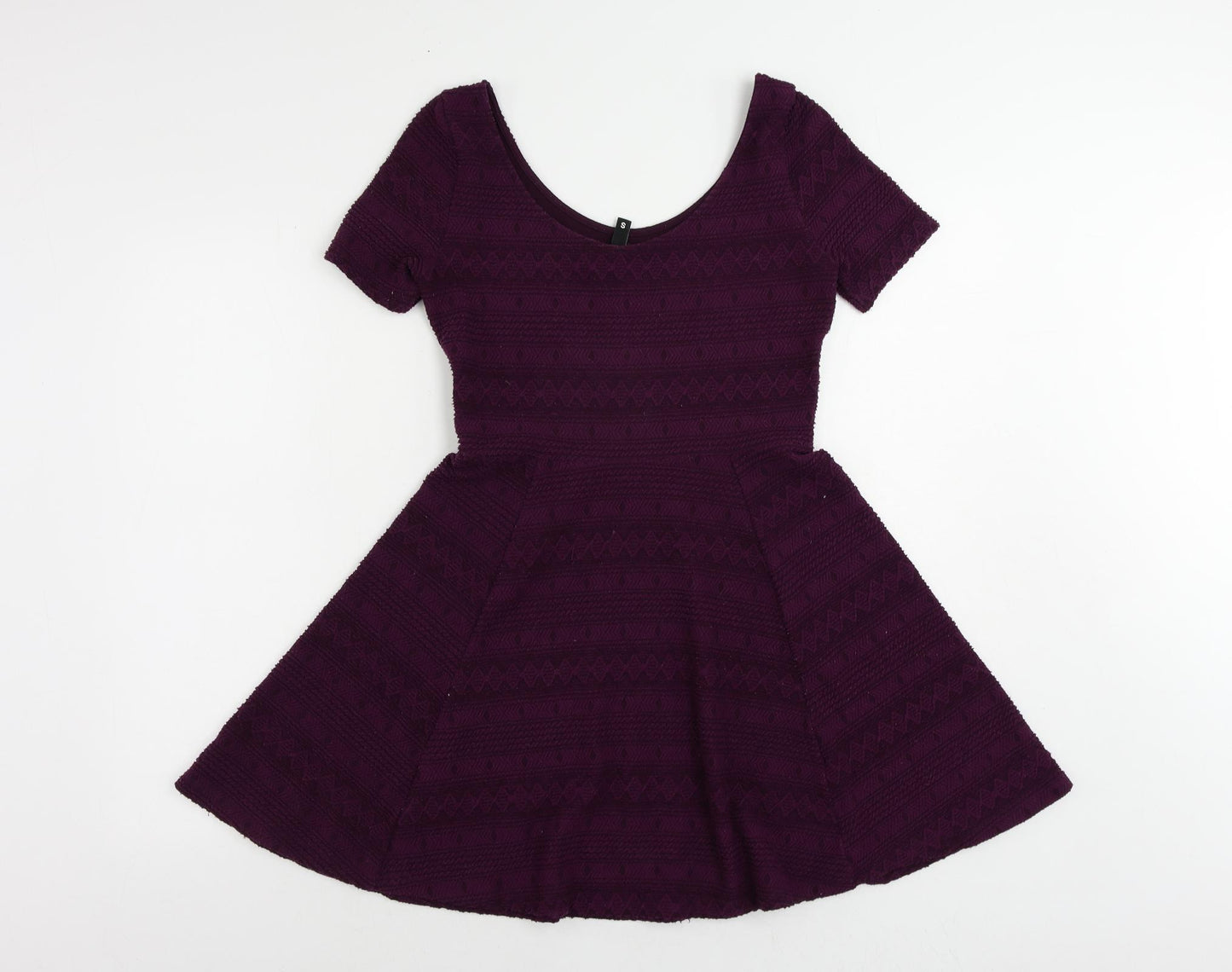 H&M Womens Purple Polyester Skater Dress Size S Scoop Neck Pullover