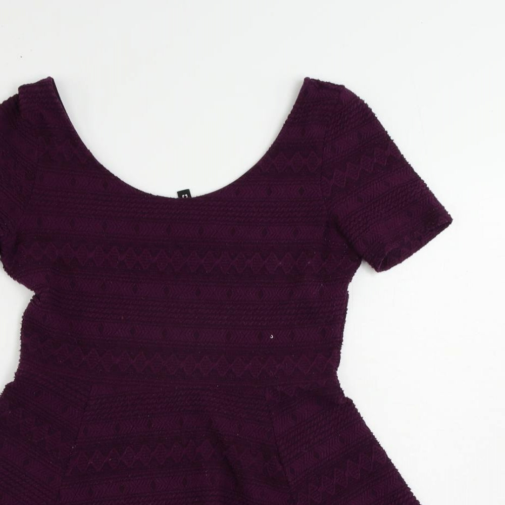 H&M Womens Purple Polyester Skater Dress Size S Scoop Neck Pullover