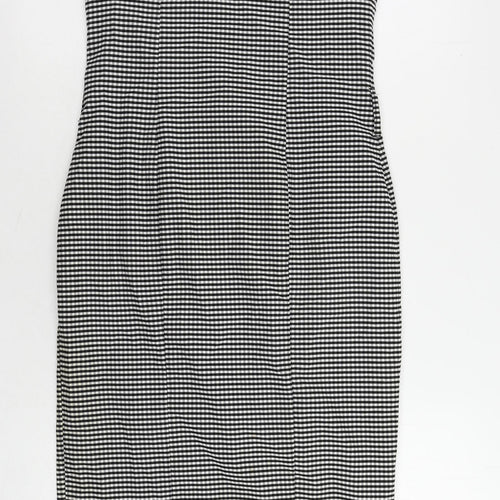 Marks and Spencer Womens Black Check Polyester Pencil Dress Size 12 Boat Neck Zip