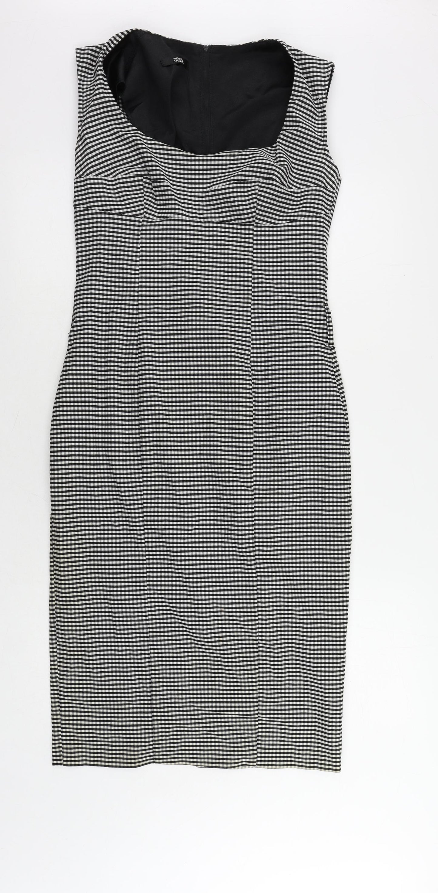 Marks and Spencer Womens Black Check Polyester Pencil Dress Size 12 Boat Neck Zip