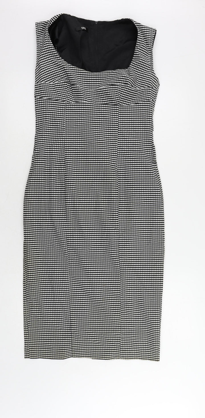Marks and Spencer Womens Black Check Polyester Pencil Dress Size 12 Boat Neck Zip