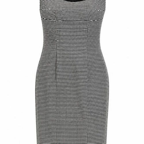 Marks and Spencer Womens Black Check Polyester Pencil Dress Size 12 Boat Neck Zip