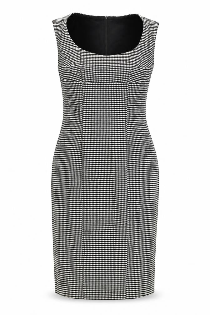 Marks and Spencer Womens Black Check Polyester Pencil Dress Size 12 Boat Neck Zip