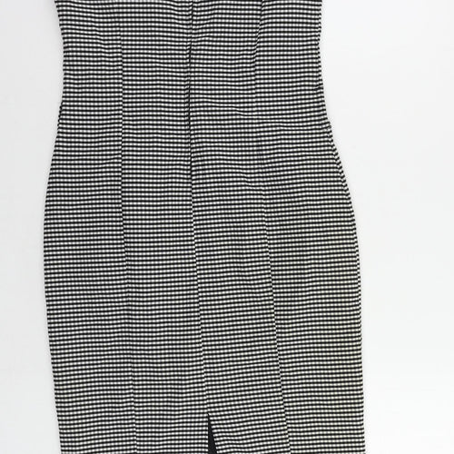 Marks and Spencer Womens Black Check Polyester Pencil Dress Size 12 Boat Neck Zip