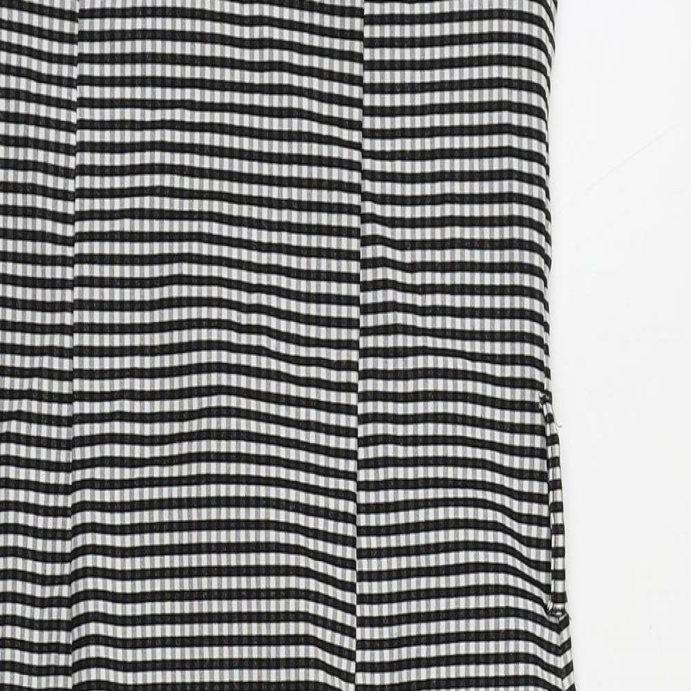 Marks and Spencer Womens Black Check Polyester Pencil Dress Size 12 Boat Neck Zip