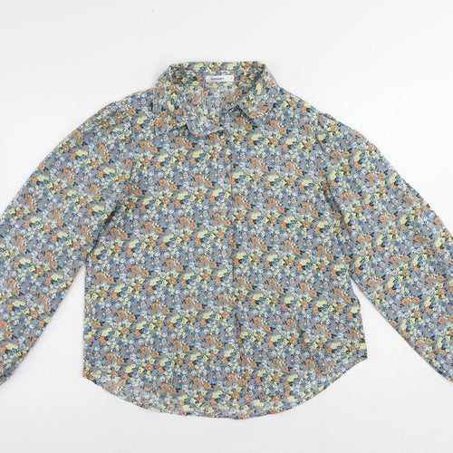ValleyGirl Womens Blue Floral Polyester Basic Button-Up Size 10 Collared
