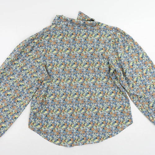 ValleyGirl Womens Blue Floral Polyester Basic Button-Up Size 10 Collared