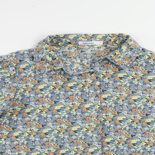 ValleyGirl Womens Blue Floral Polyester Basic Button-Up Size 10 Collared