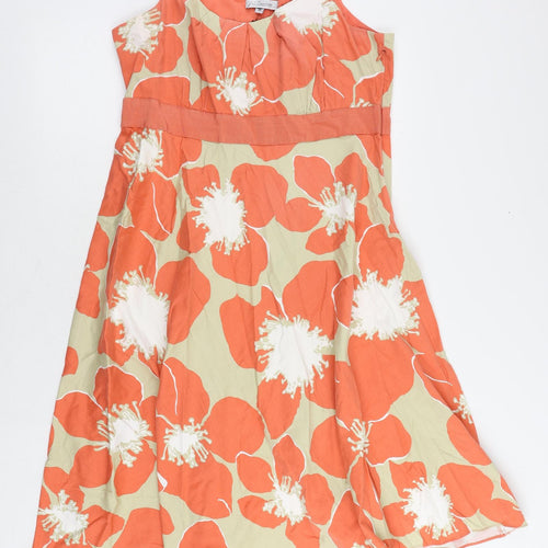 Debenhams Womens Orange Floral Cotton Tank Dress Size 16 Round Neck Zip