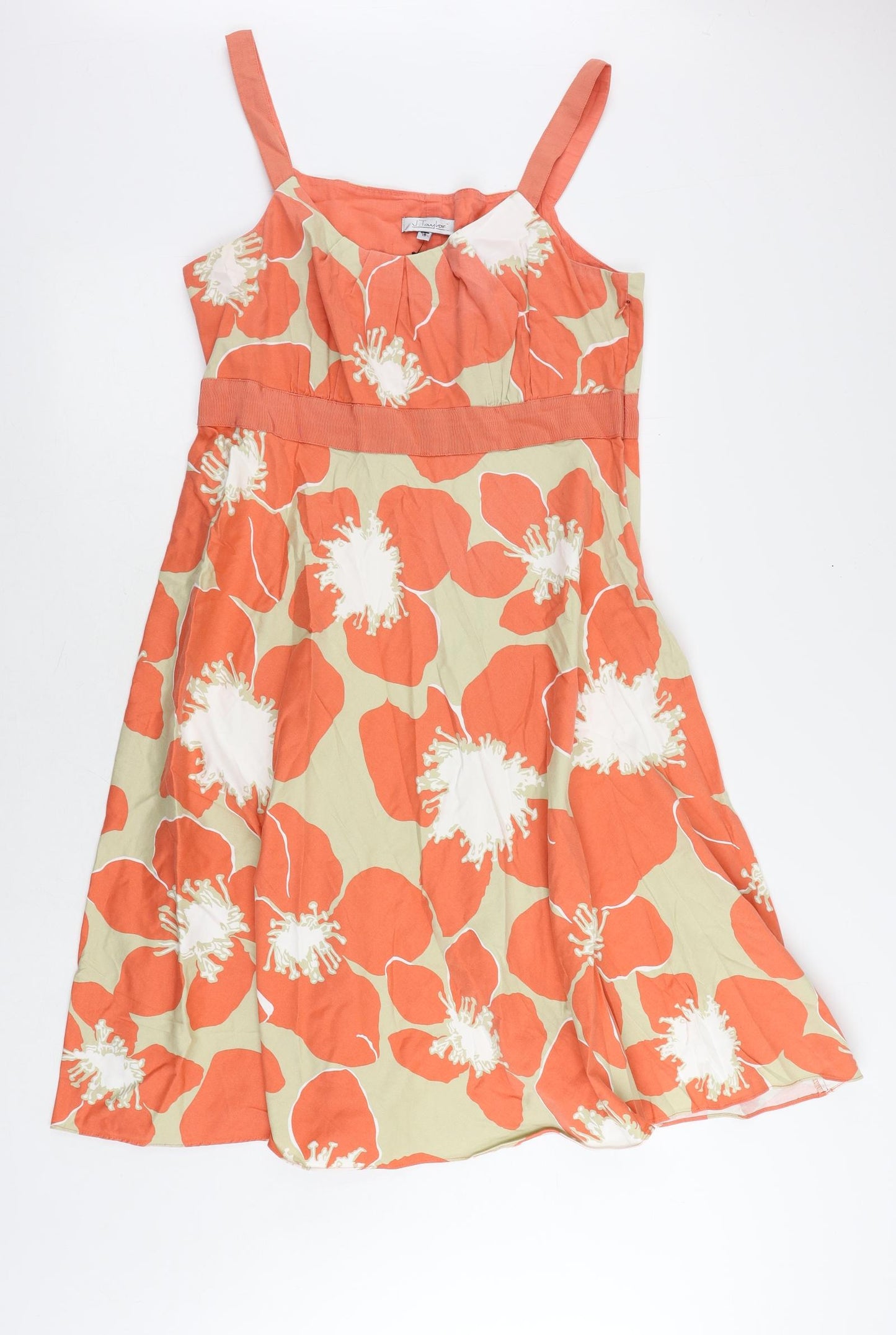 Debenhams Womens Orange Floral Cotton Tank Dress Size 16 Round Neck Zip