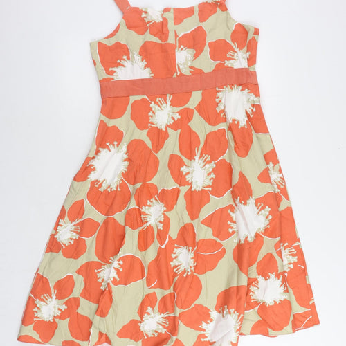 Debenhams Womens Orange Floral Cotton Tank Dress Size 16 Round Neck Zip