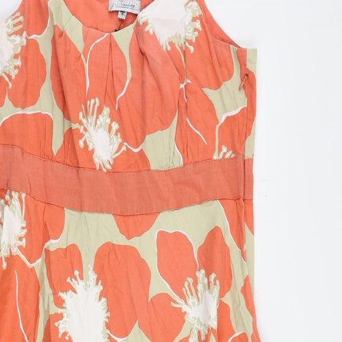 Debenhams Womens Orange Floral Cotton Tank Dress Size 16 Round Neck Zip
