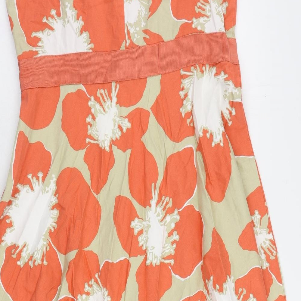 Debenhams Womens Orange Floral Cotton Tank Dress Size 16 Round Neck Zip