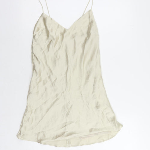 Zara Womens Beige Polyester Slip Dress Size S V-Neck Zip