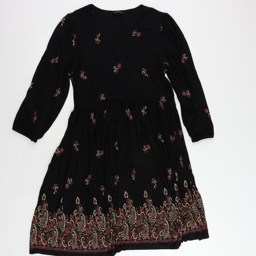 Roman Womens Black Paisley Viscose Fit & Flare Size 14 Round Neck Pullover