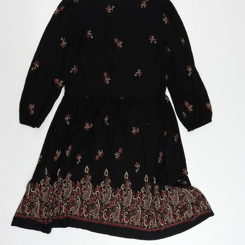 Roman Womens Black Paisley Viscose Fit & Flare Size 14 Round Neck Pullover