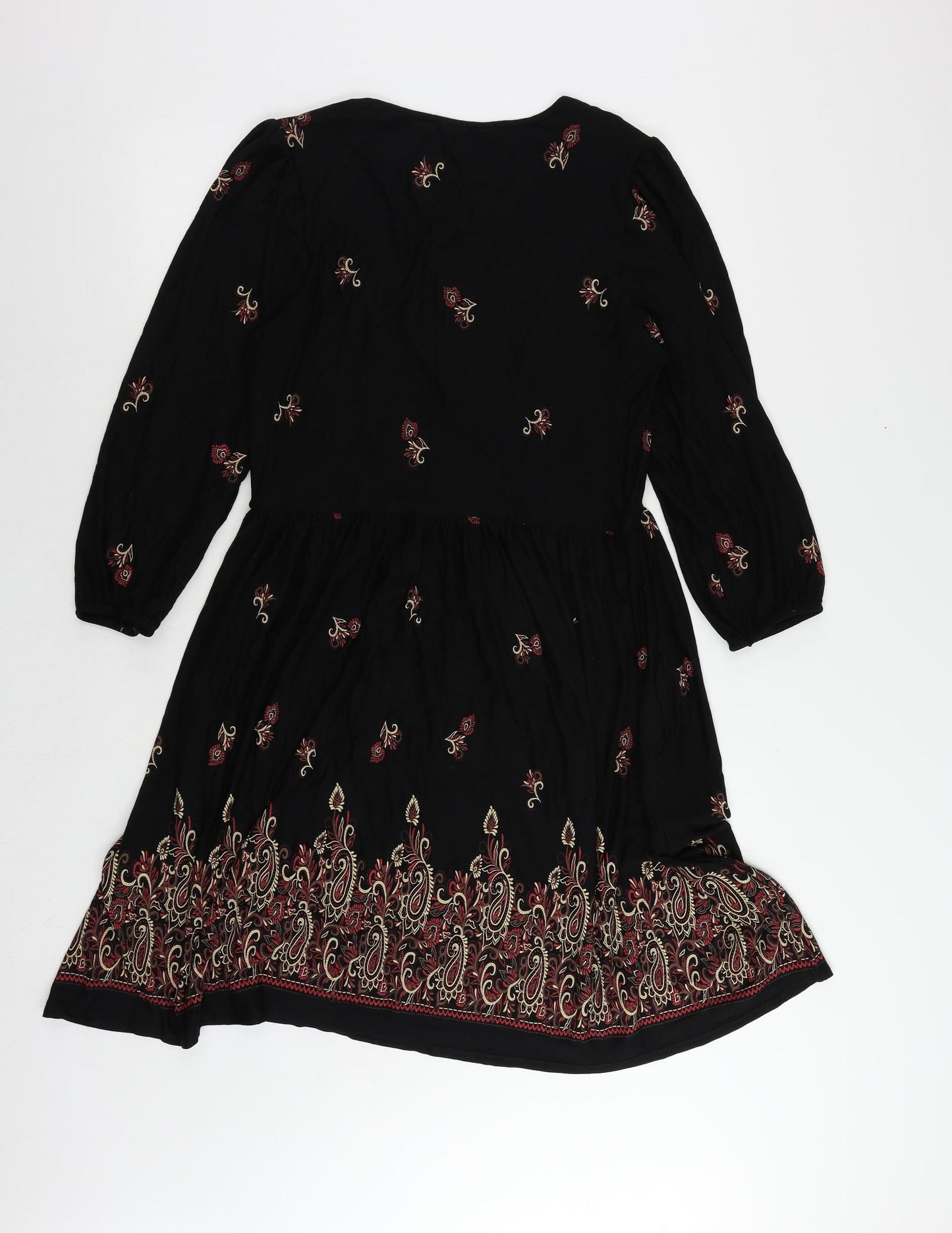 Roman Womens Black Paisley Viscose Fit & Flare Size 14 Round Neck Pullover