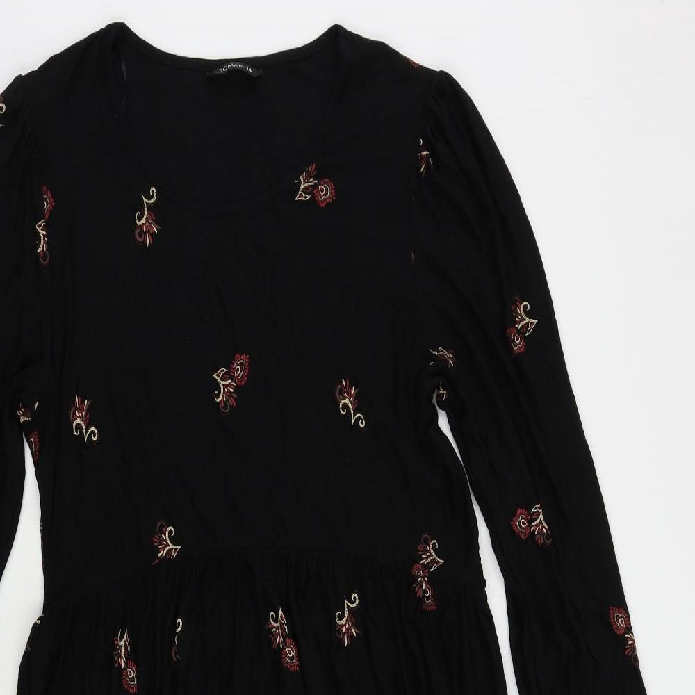 Roman Womens Black Paisley Viscose Fit & Flare Size 14 Round Neck Pullover