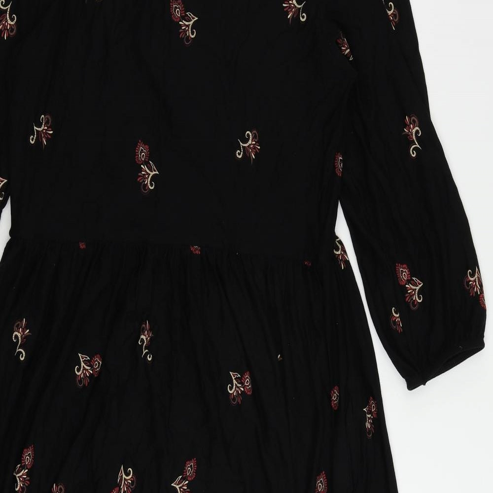 Roman Womens Black Paisley Viscose Fit & Flare Size 14 Round Neck Pullover