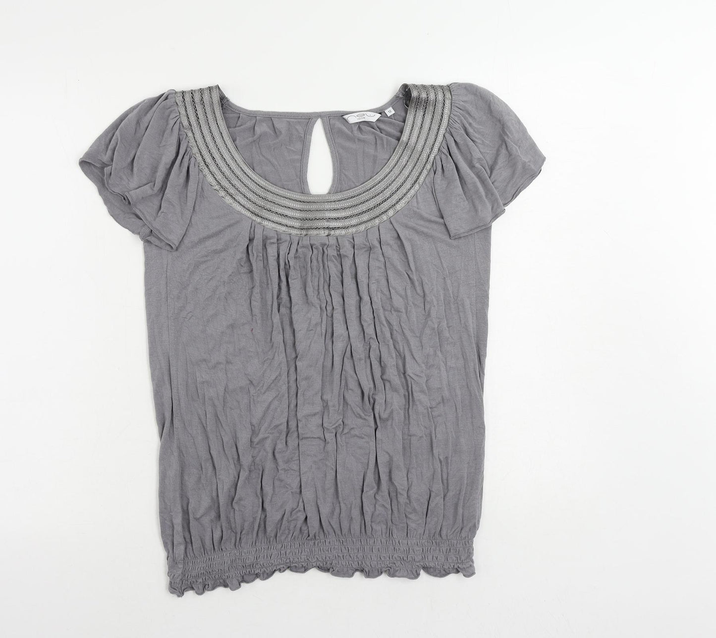 New Look Womens Grey Viscose Basic Blouse Size 12 Boat Neck - Neckline Detail