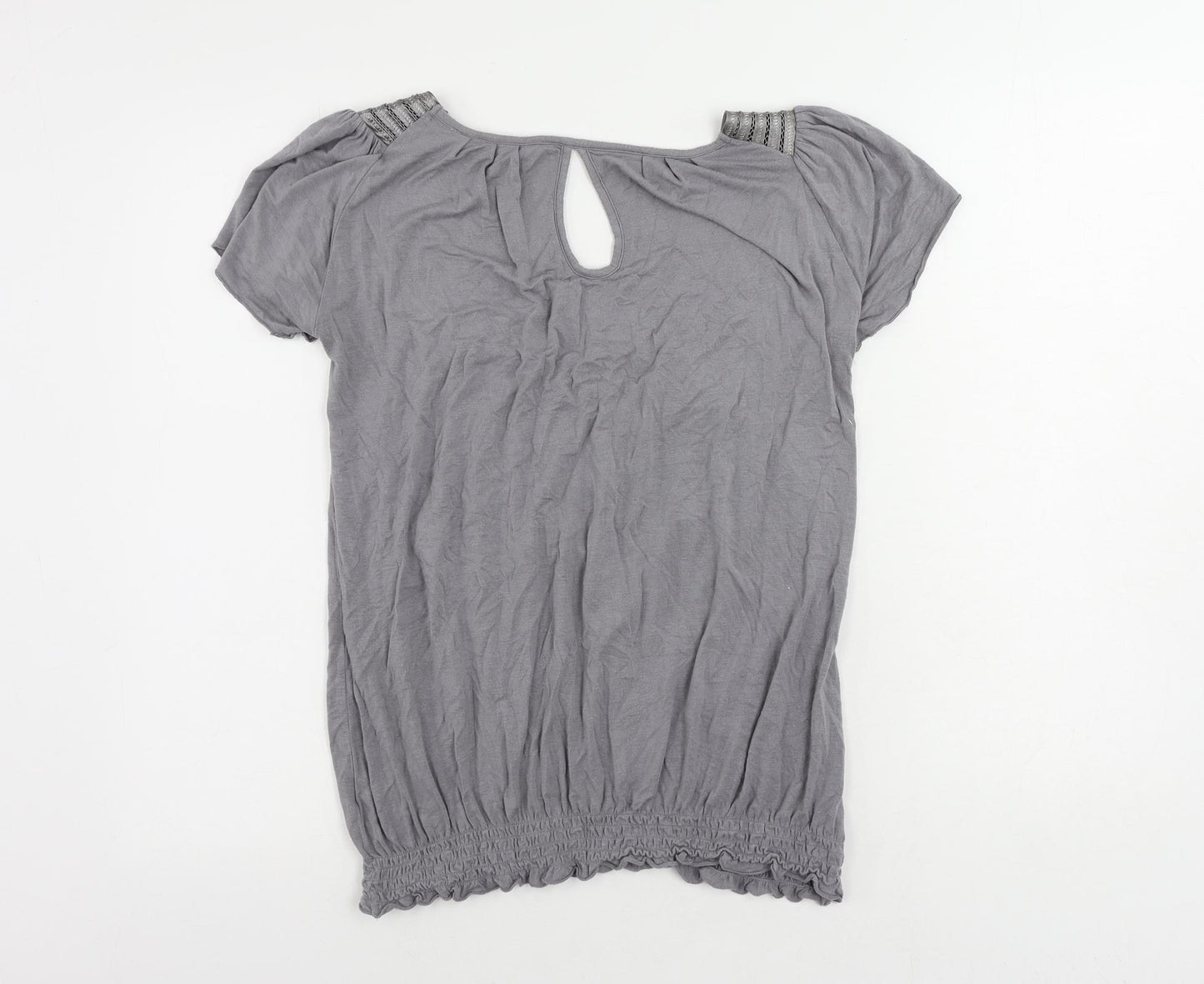 New Look Womens Grey Viscose Basic Blouse Size 12 Boat Neck - Neckline Detail