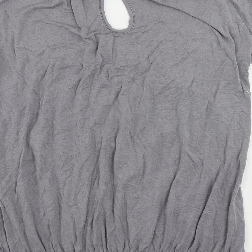 New Look Womens Grey Viscose Basic Blouse Size 12 Boat Neck - Neckline Detail