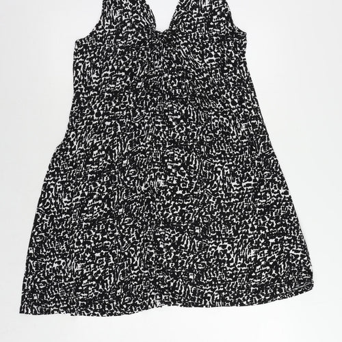Marks and Spencer Womens Black Animal Print Viscose Tank Dress Size 12 V-Neck Pullover