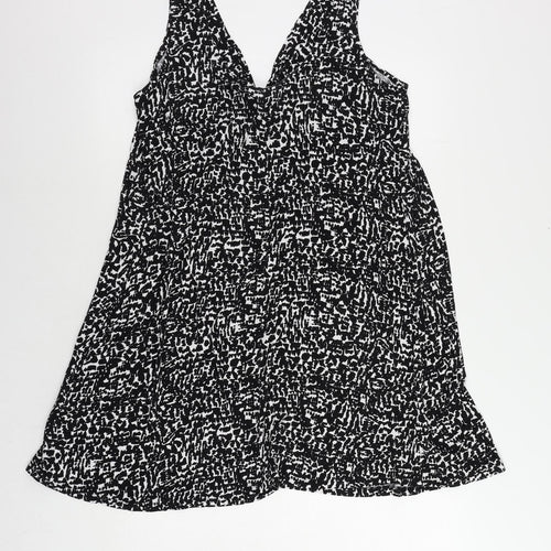 Marks and Spencer Womens Black Animal Print Viscose Tank Dress Size 12 V-Neck Pullover