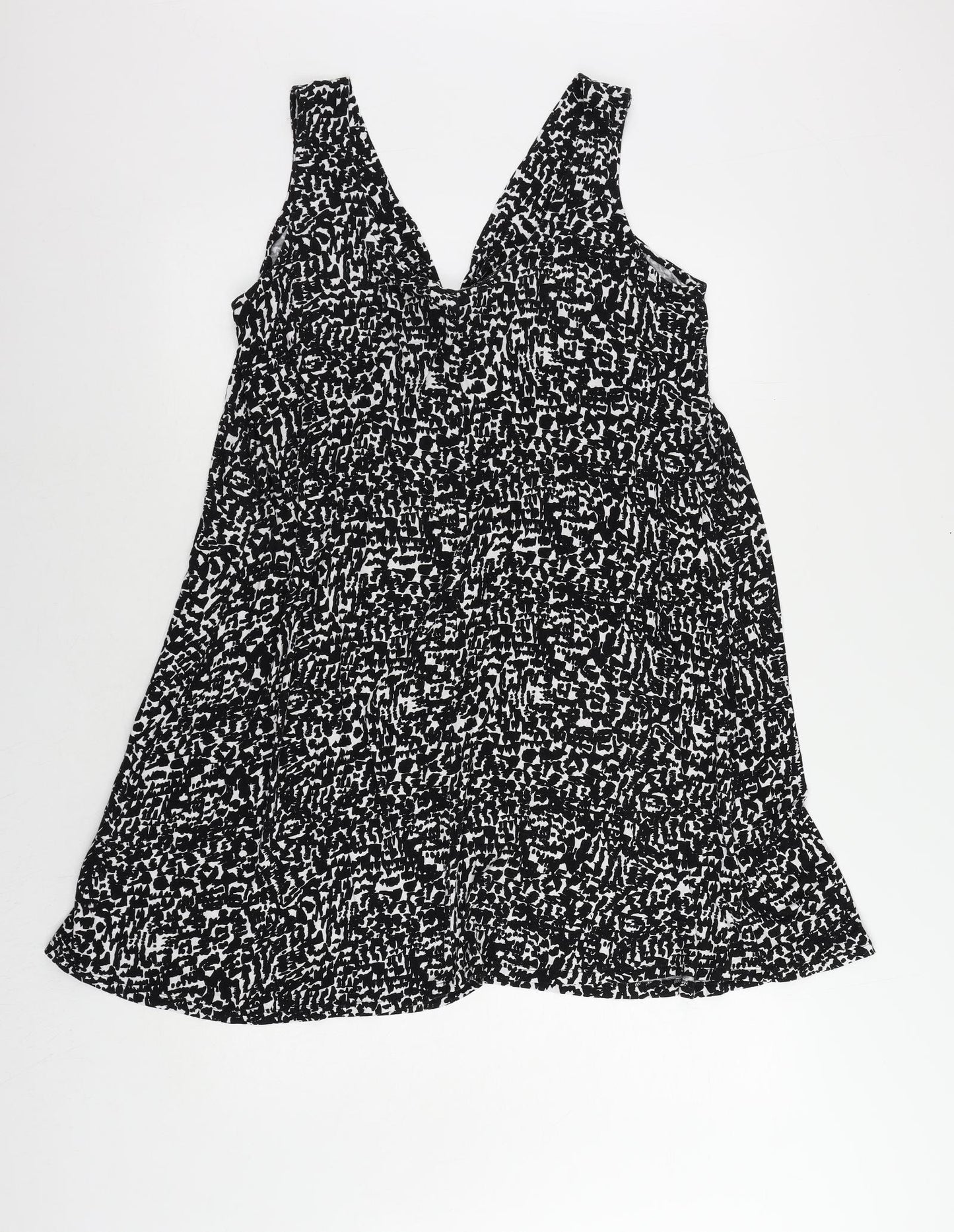 Marks and Spencer Womens Black Animal Print Viscose Tank Dress Size 12 V-Neck Pullover