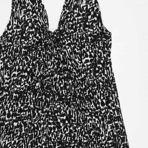 Marks and Spencer Womens Black Animal Print Viscose Tank Dress Size 12 V-Neck Pullover
