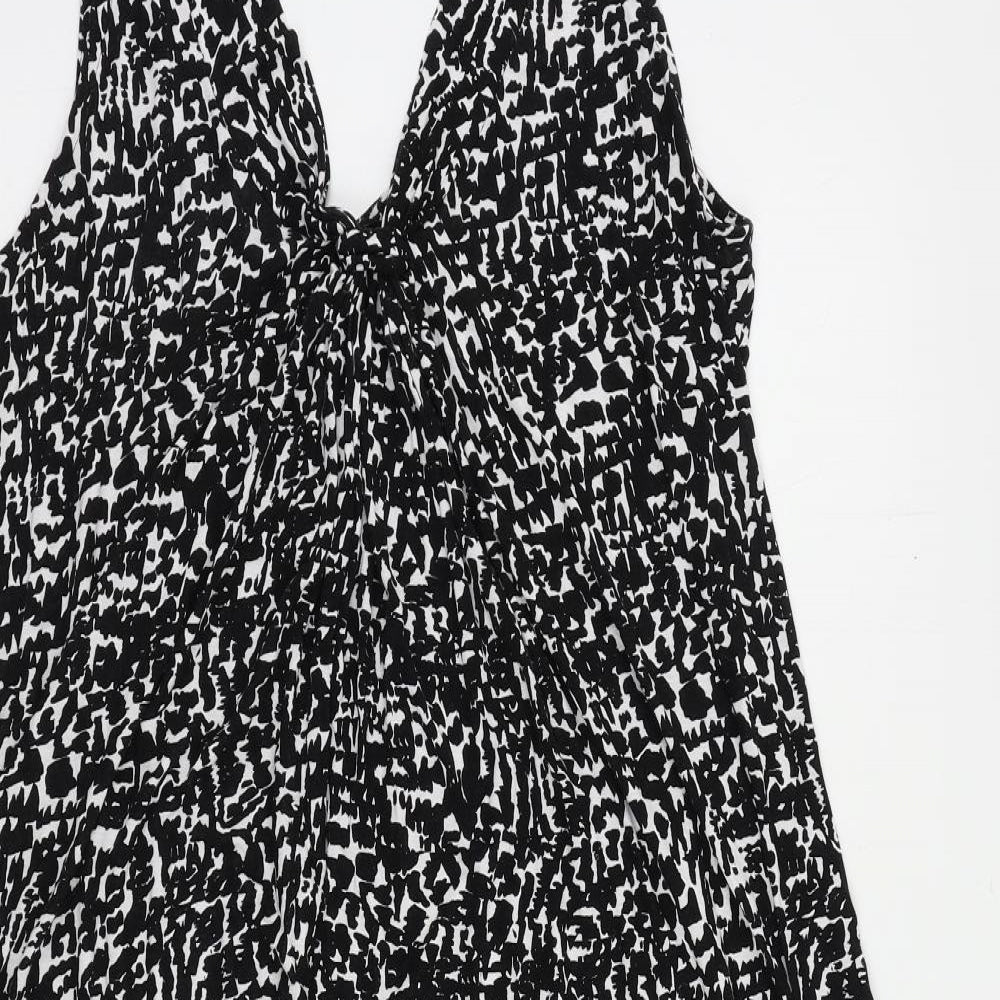 Marks and Spencer Womens Black Animal Print Viscose Tank Dress Size 12 V-Neck Pullover