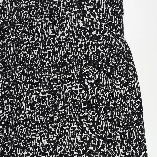 Marks and Spencer Womens Black Animal Print Viscose Tank Dress Size 12 V-Neck Pullover
