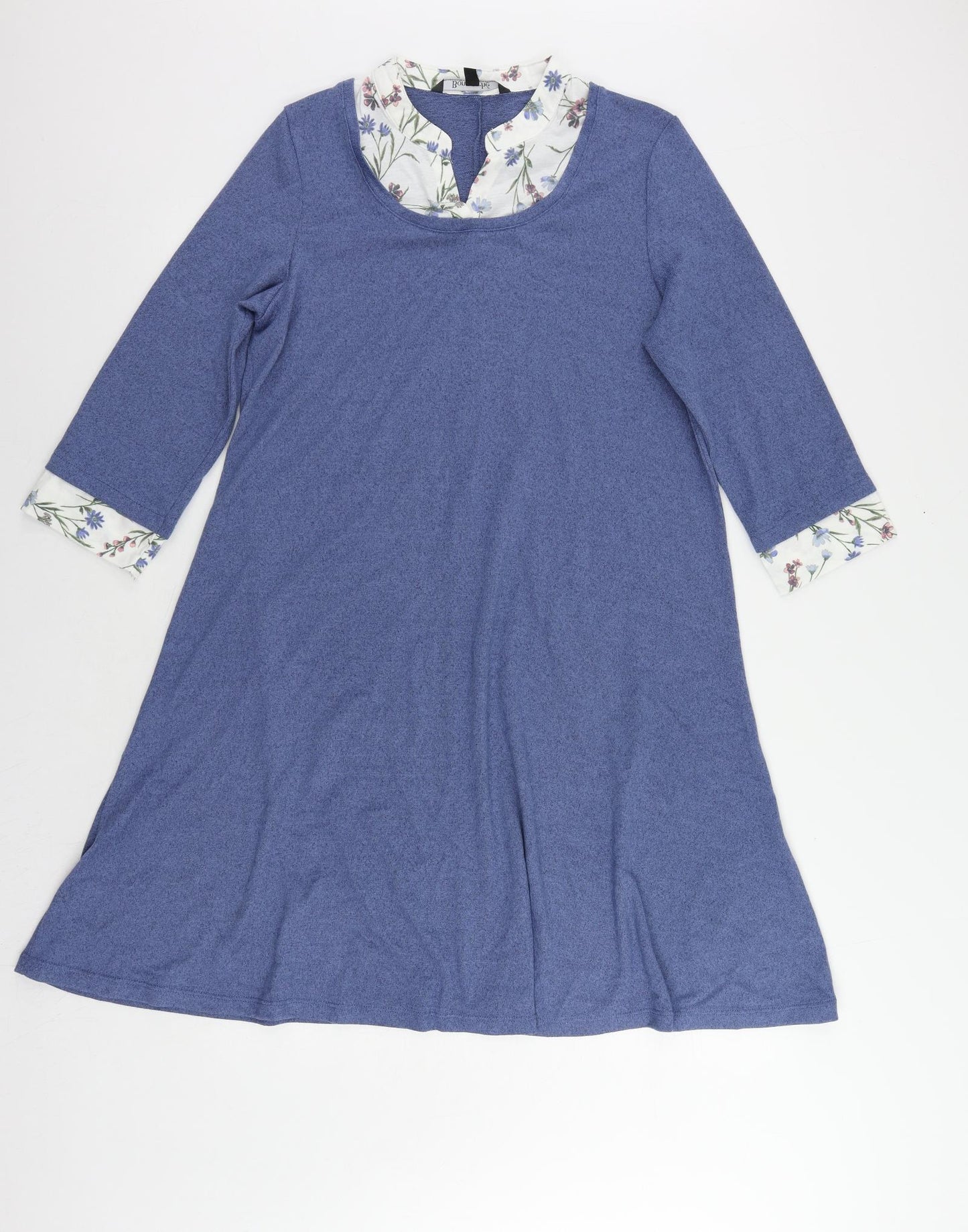Bonmarché Womens Blue Polyester Jumper Dress Size 14 V-Neck Pullover