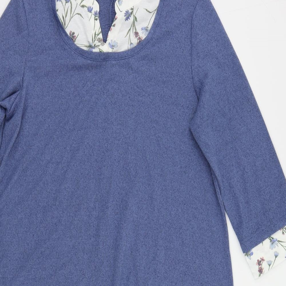 Bonmarché Womens Blue Polyester Jumper Dress Size 14 V-Neck Pullover