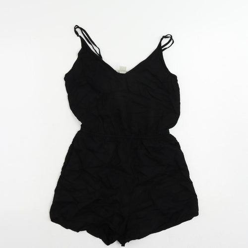 H&M Womens Black Viscose Playsuit One-Piece Size 6 Pullover - Elastic Waist