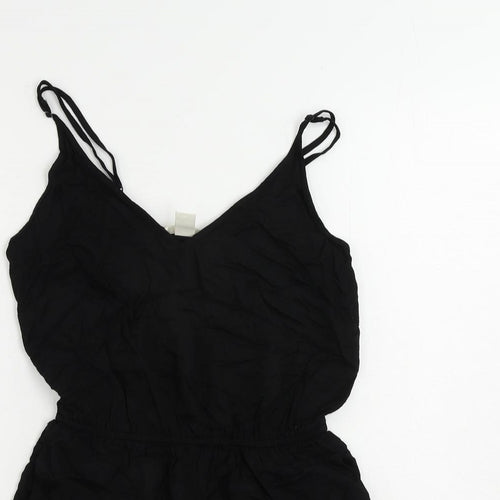 H&M Womens Black Viscose Playsuit One-Piece Size 6 Pullover - Elastic Waist