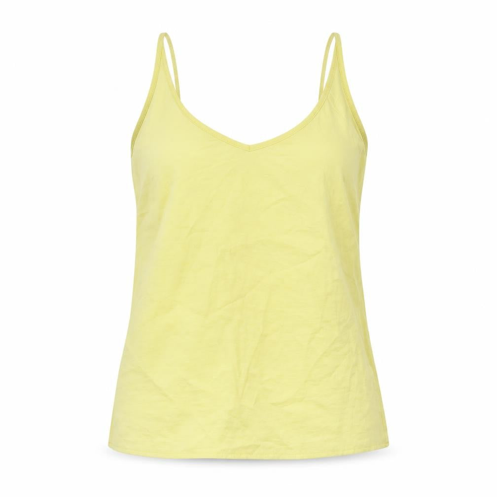 Front view of VILA women’s yellow polyester camisole tank, size M, v-neck