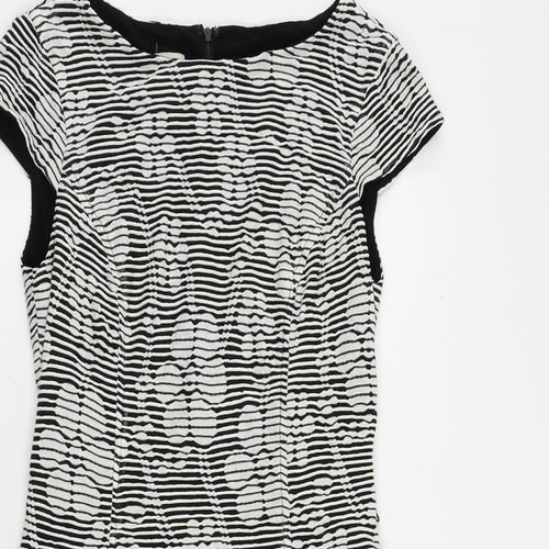 Anne Klein Womens Black Striped Viscose Fit & Flare Size 8 Boat Neck Zip