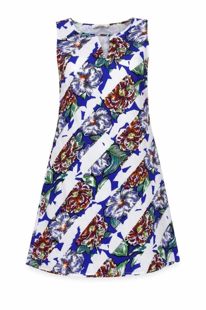 Front view of Louche women’s multicoloured floral polyester a-line, size UK 10, round neck pullover