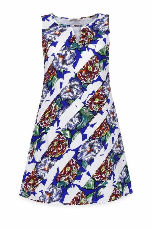 Front view of Louche women’s multicoloured floral polyester a-line, size UK 10, round neck pullover