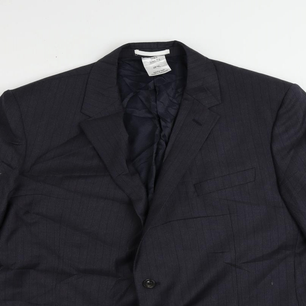 Marks and Spencer Mens Grey Striped Polyester Jacket Suit Jacket Size 46 Regular
