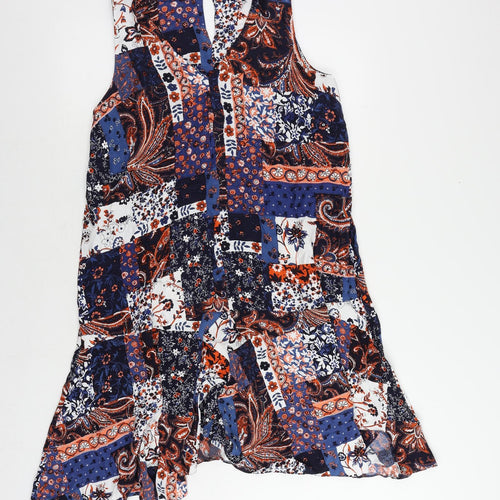 Marks and Spencer Womens Blue Paisley Viscose A-Line Size 14 V-Neck Pullover