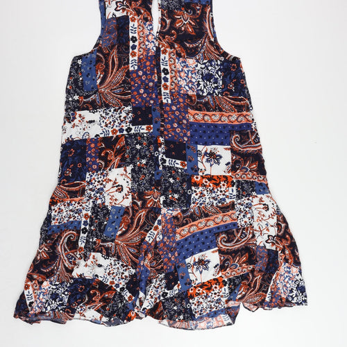 Marks and Spencer Womens Blue Paisley Viscose A-Line Size 14 V-Neck Pullover